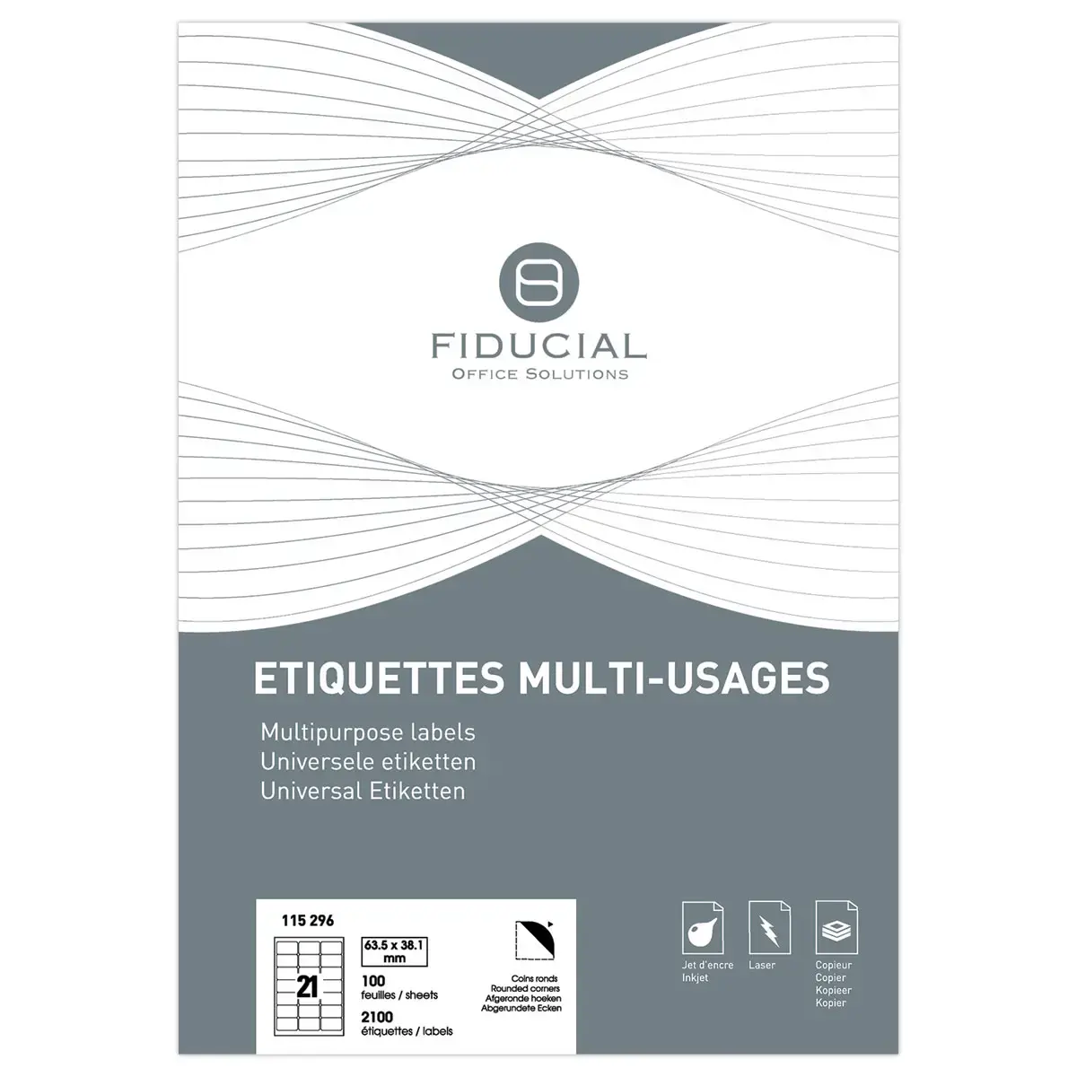 100 Etiketten met ronde hoeken FIDUCIAL 63,5 x 38,1 - 2100 etik / doos