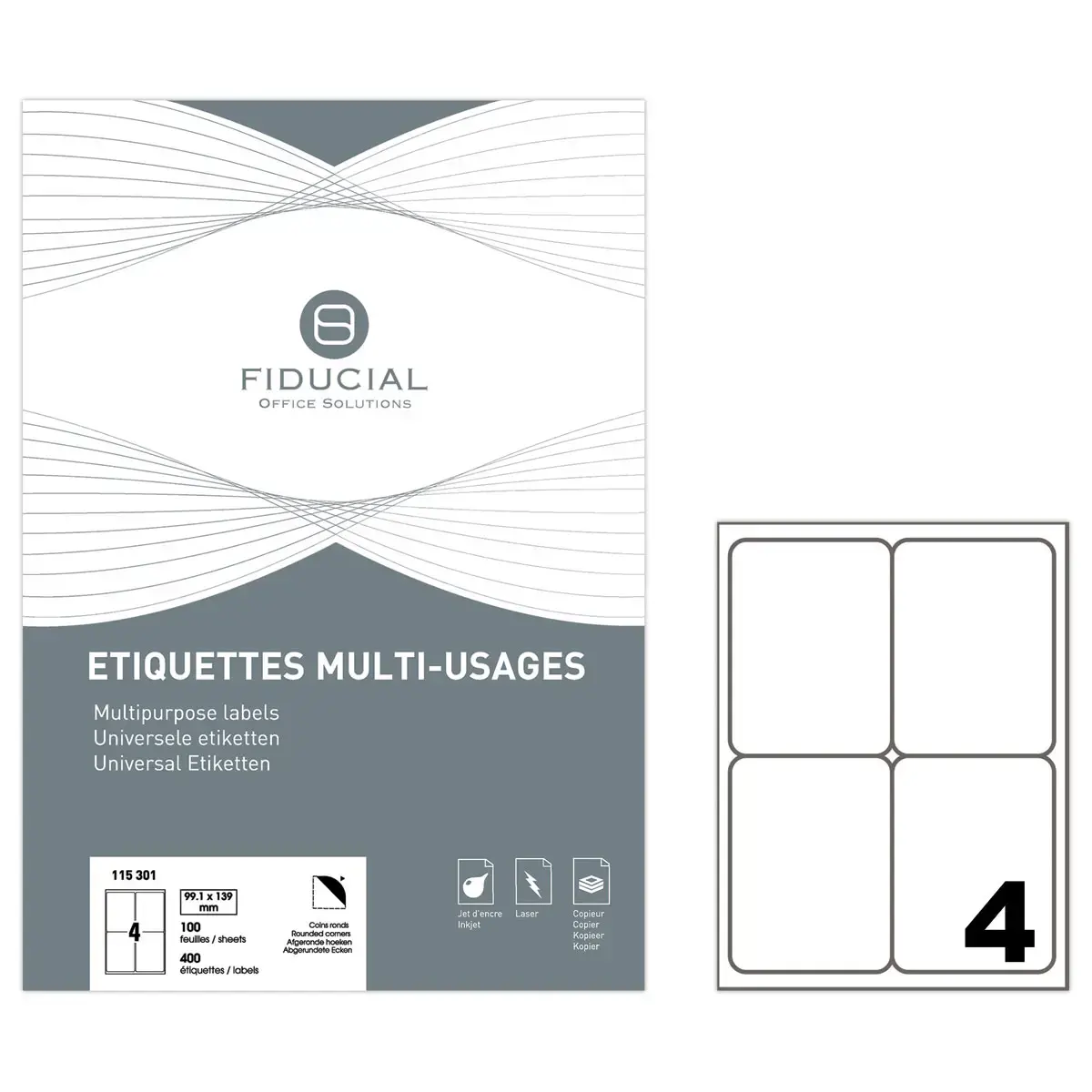 100 Etiketten met ronde hoeken FIDUCIAL 99,1 x 139 mm 400 etik / doos