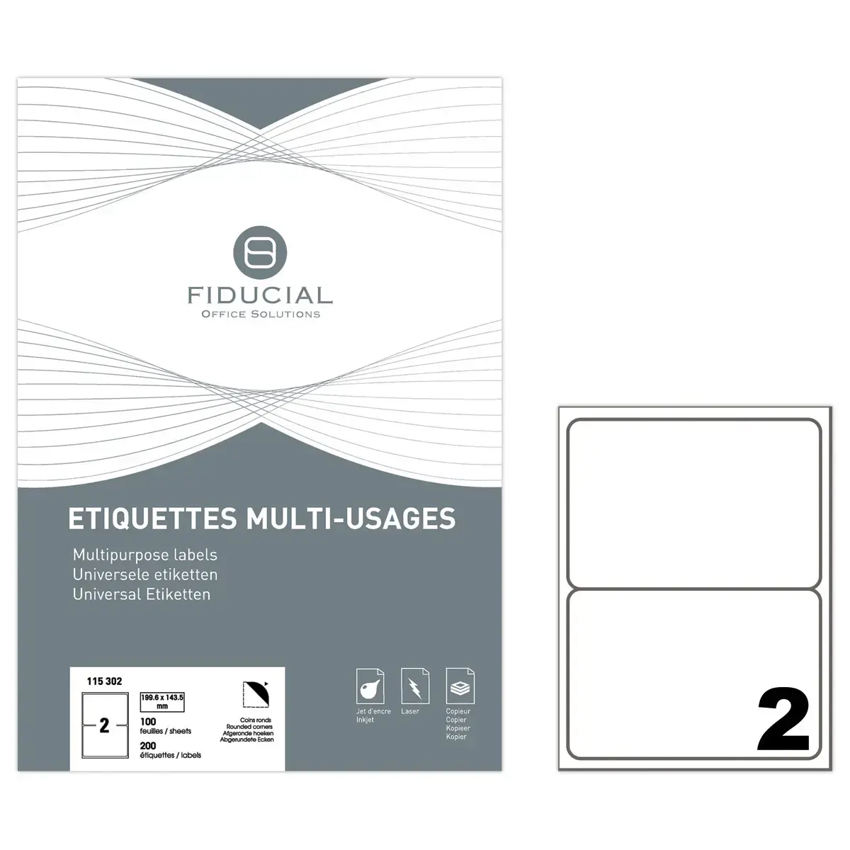 100 Etiketten met ronde hoeken FIDUCIAL 199,6x143,5 mm 200 etik / doos