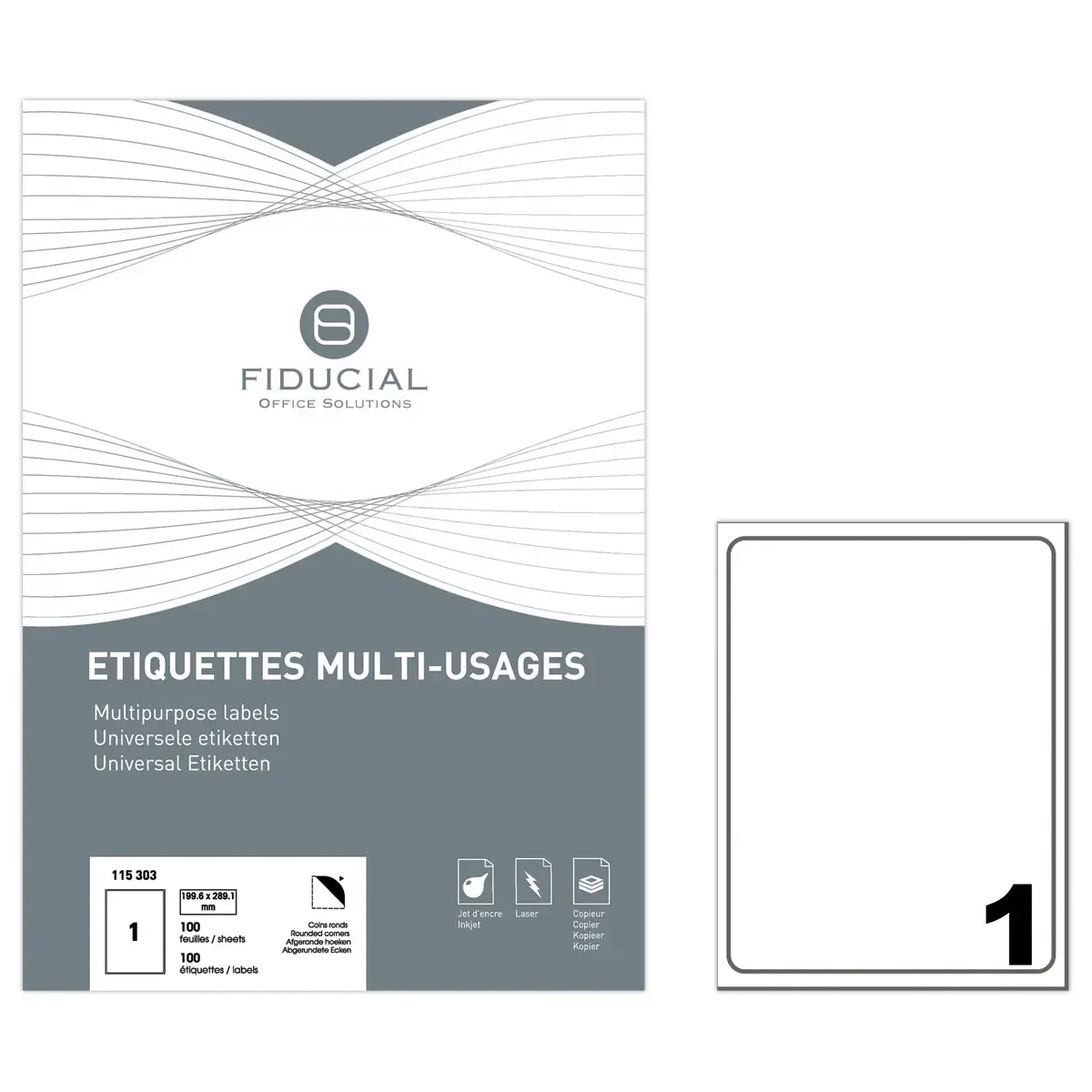 100 Etiketvellen FIDUCIAL ronde hoeken 199,6x289,1mm 100 stuks/doos