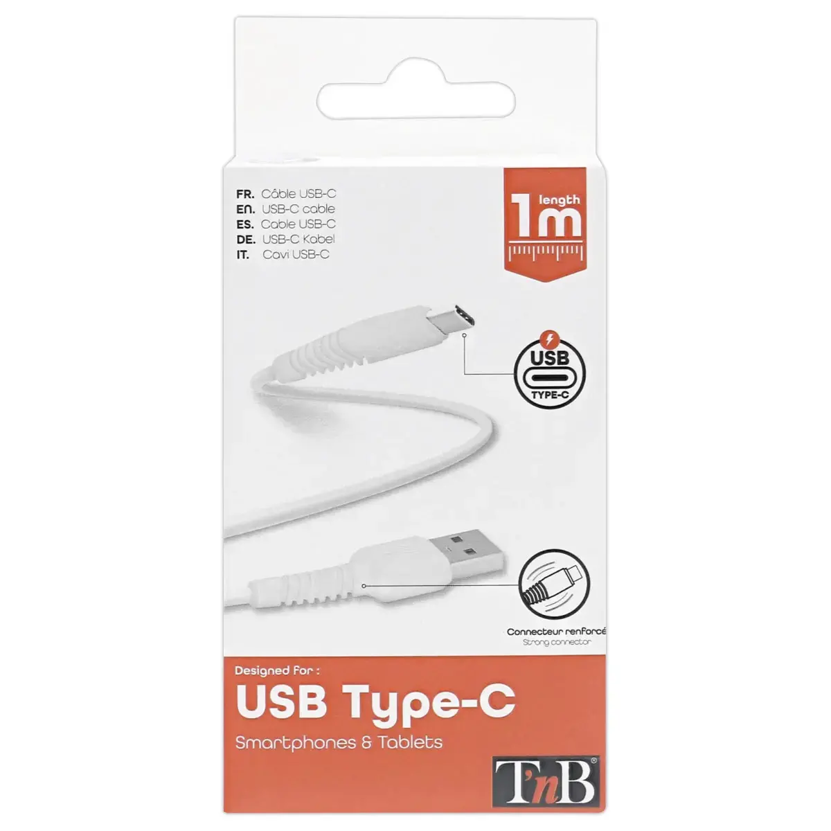 Versterkte USB-C-kabel - 1m - Wit - T'NB