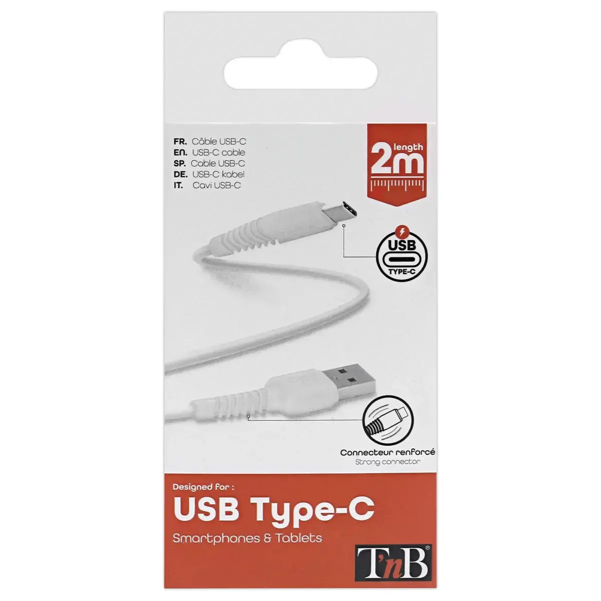 Versterkte USB-C-kabel - 2m - Wit - T'NB 