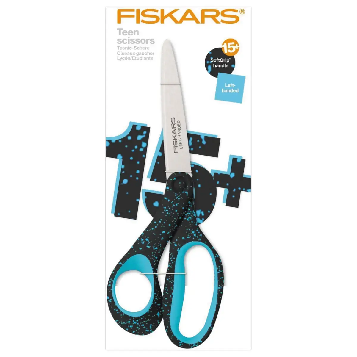 Soft Grip schaar voor linkshandigen - 20 cm - Blauw gespikkeld - FISKARS