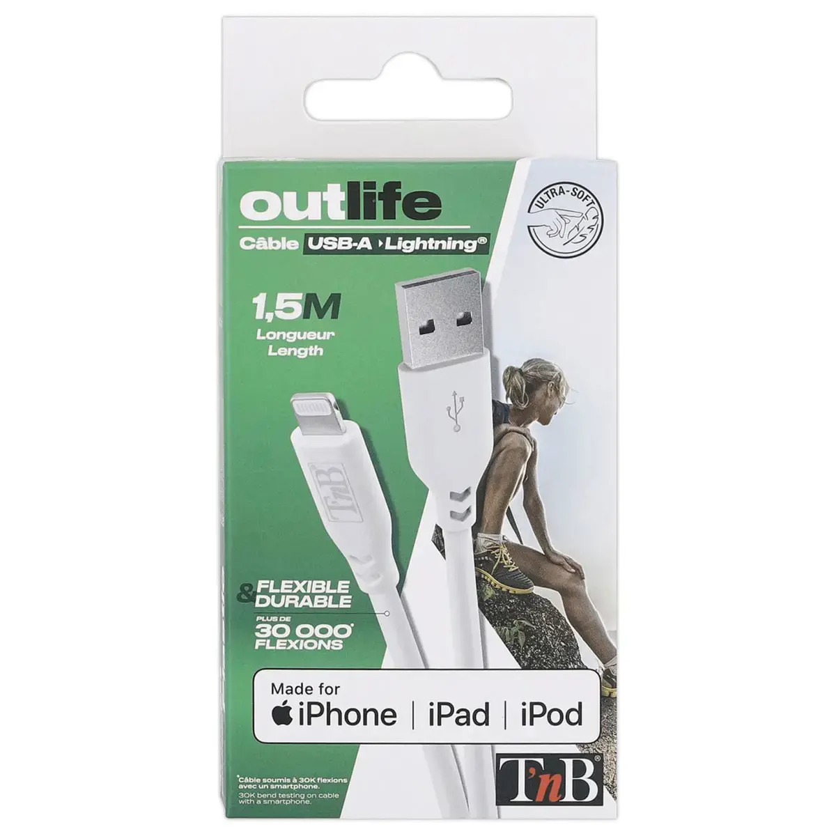 USB-A / Lightning-kabel van siliconen - Wit