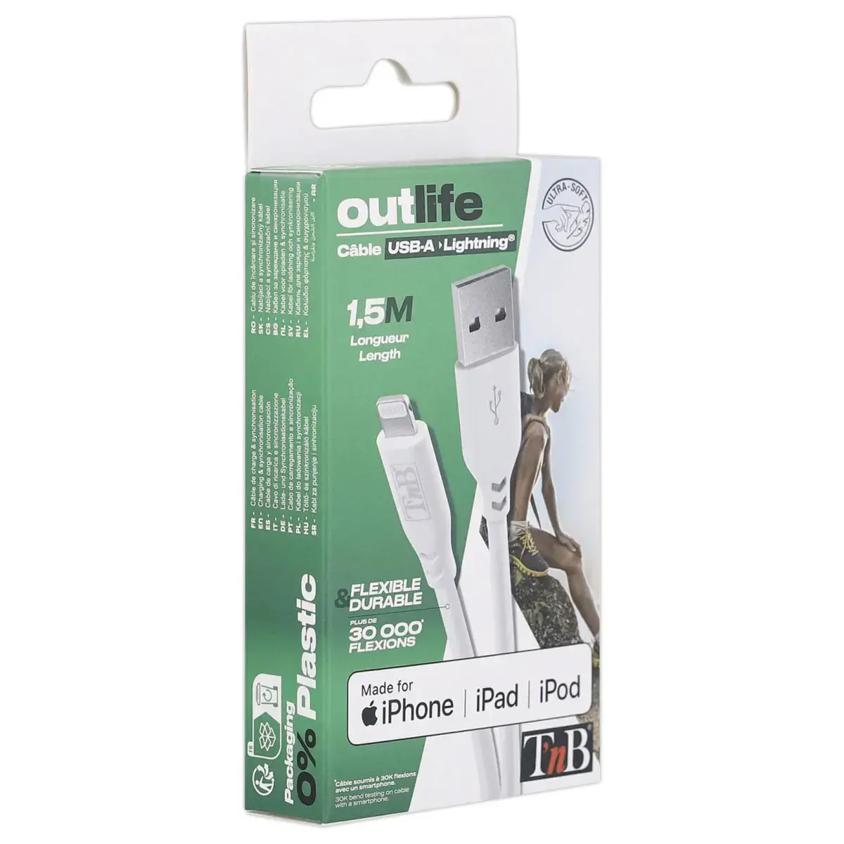 USB-A / Lightning-kabel van siliconen - Wit