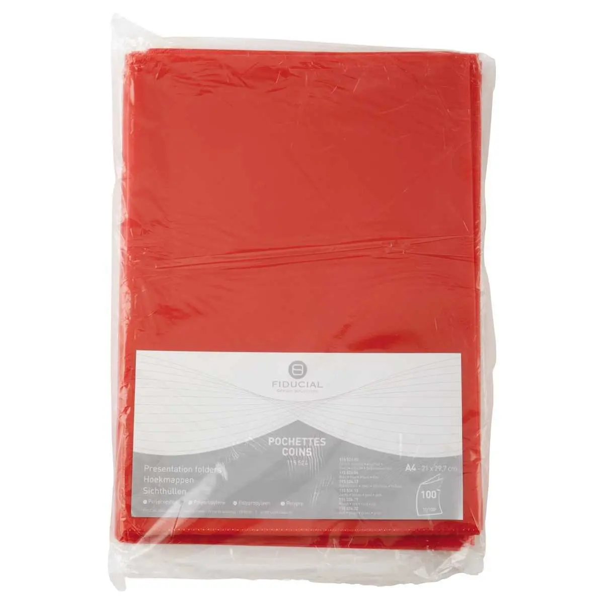 100 Polypropyleen hoekmappen 11/100e Rood - Fiducial