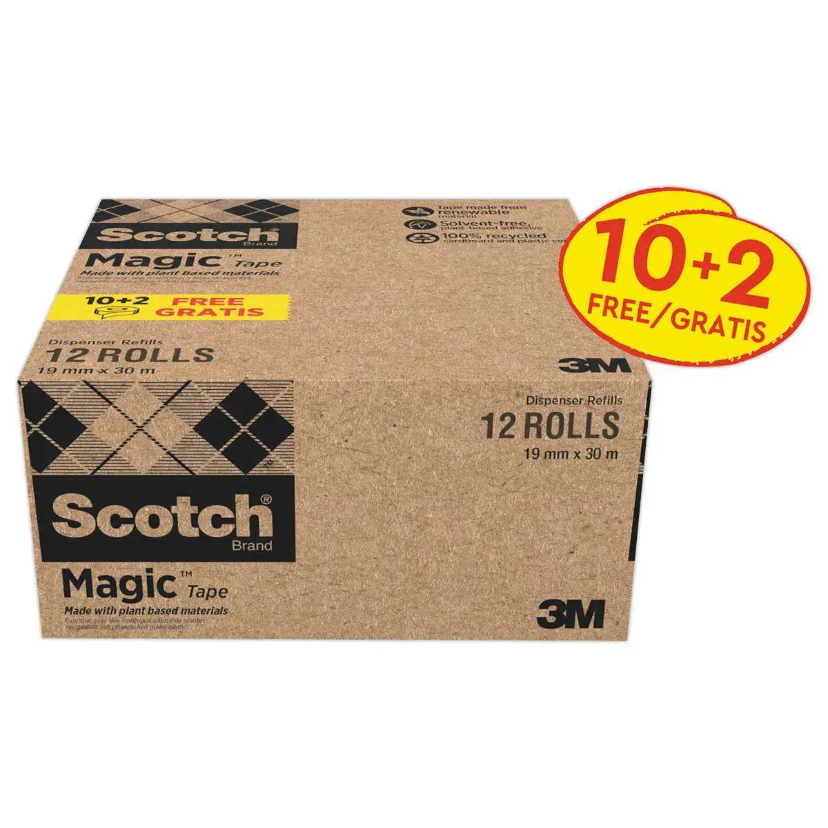 12 Onzichtbare Scotch® Magic™ Plakband 19mm x 30m - 10 rollen + 2 gratis