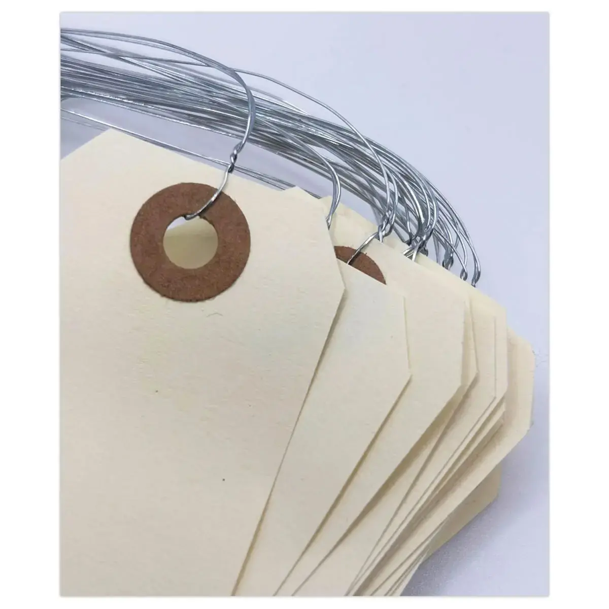 1000 Amerikaanse labels met oogje + ijzerdraad 80 x 38 mm