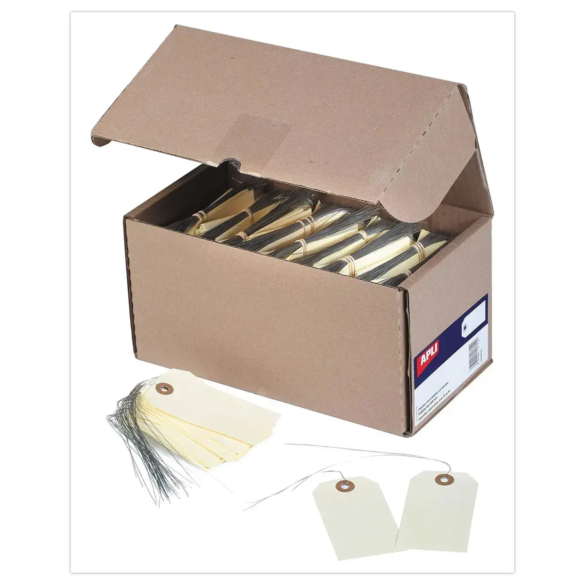 1000 Amerikaanse labels met oogje + ijzerdraad 80 x 38 mm