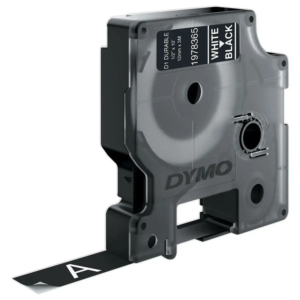 Tape D1 Duurzaam Wit/ Zwart  12 mm x 3M 