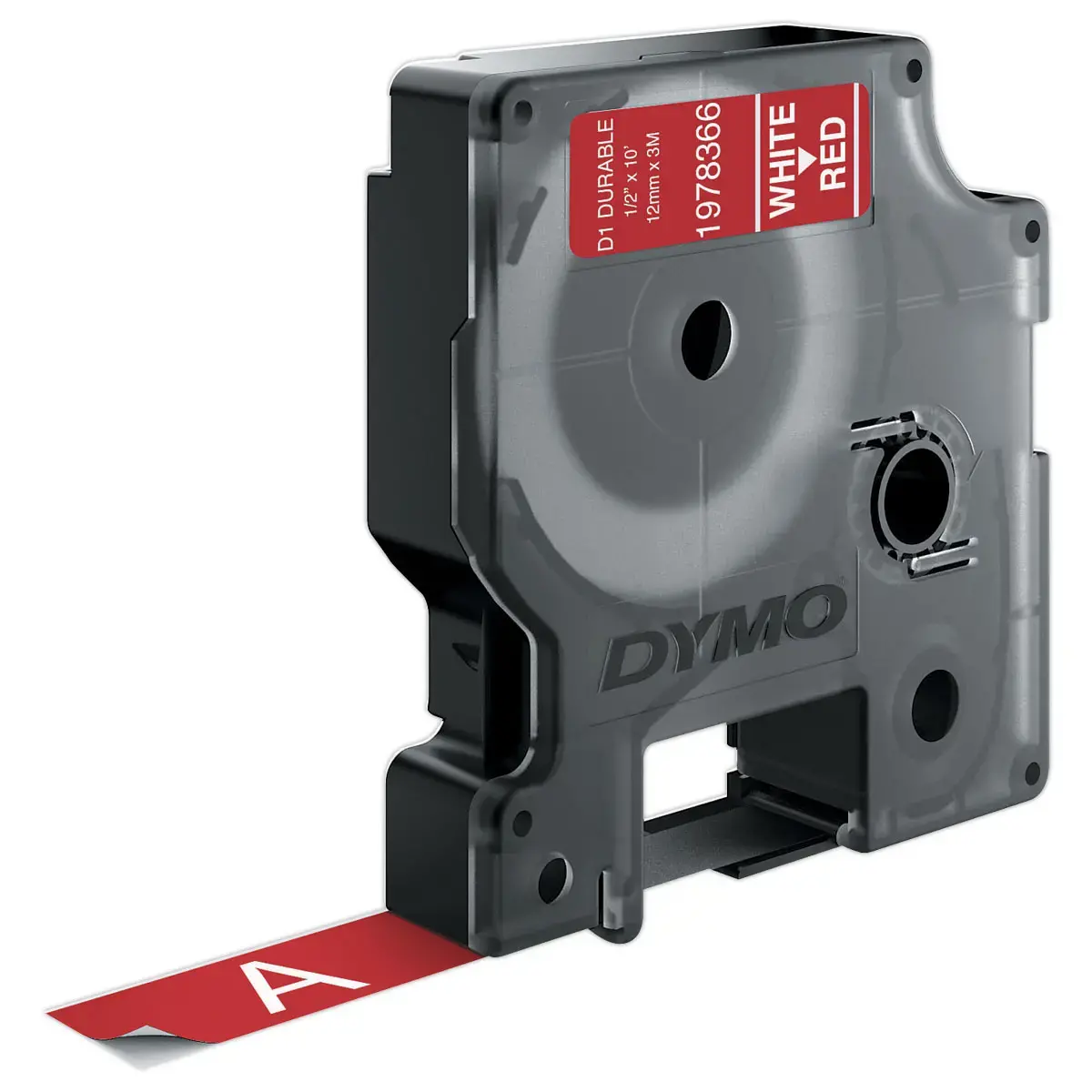 Tape D1 Duurzaam Wit / Rood 12 mm x 3 M