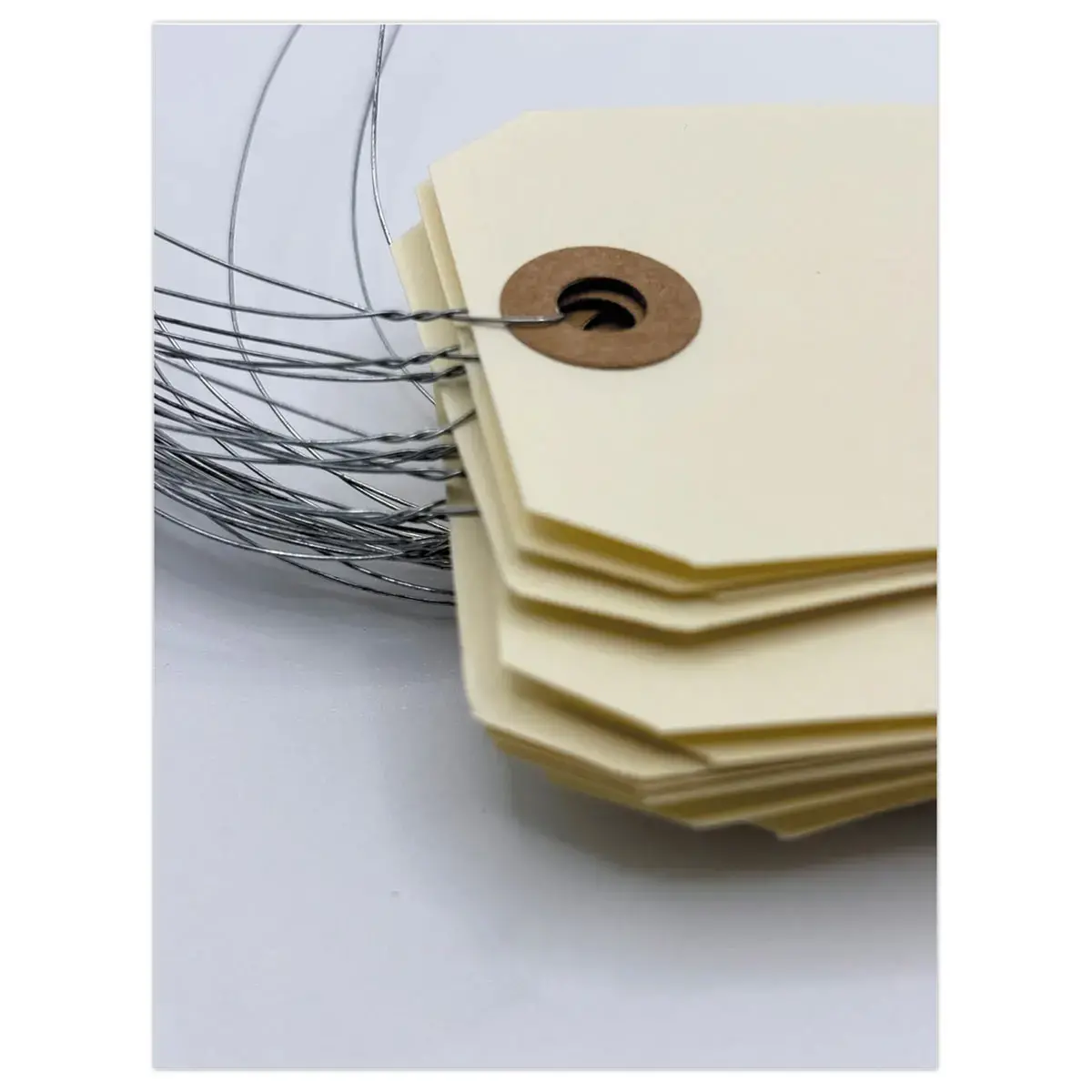 200 Amerikaanse labels met oogje + ijzerdraad 120 x 57 mm 