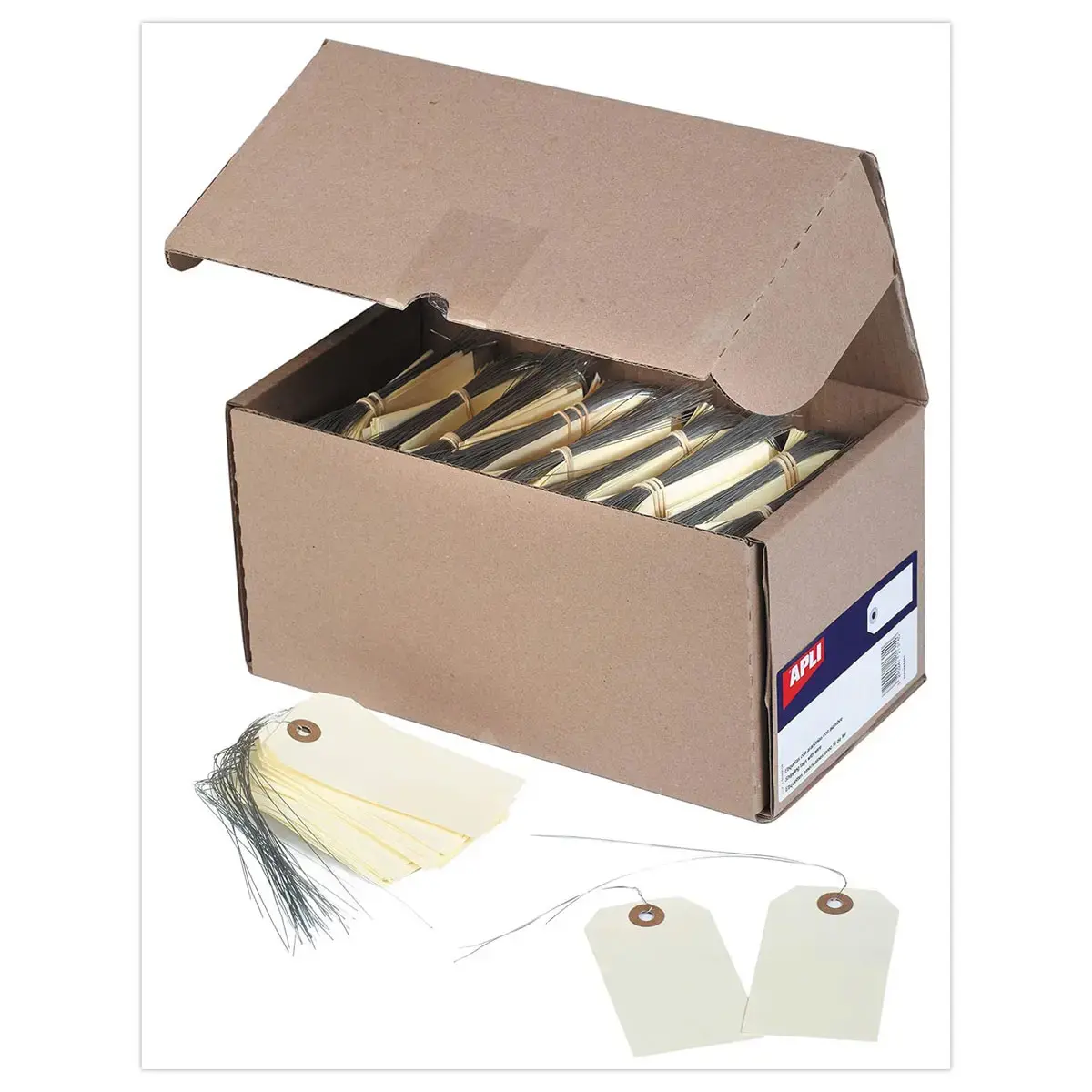 1000 Amerikaanse labels met oogje + ijzerdraad 125 x 63 mm