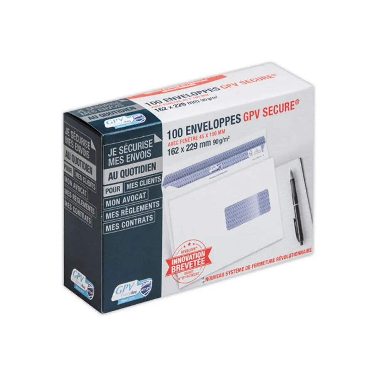100 Enveloppen Secure 162 x 229 mm met venster - 90g
