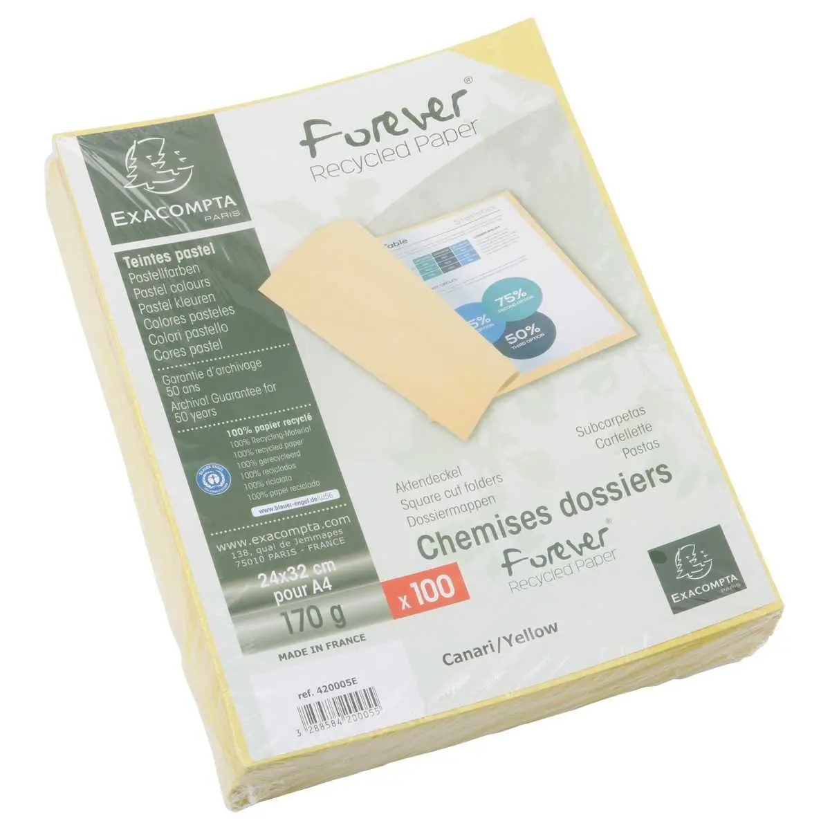 100  Inlegmappen 24 x 32cm Exacompta Forever gerecycleerd 170g 