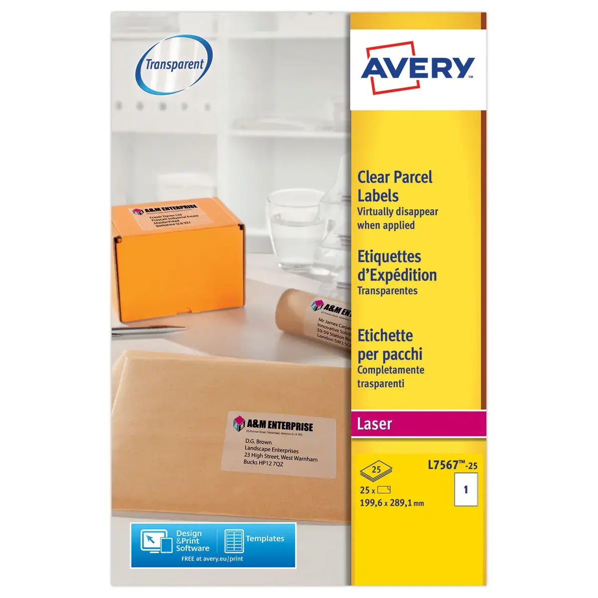 25  Transparante etikettenvellen 210x297 mm, 25 etiketten/doos 