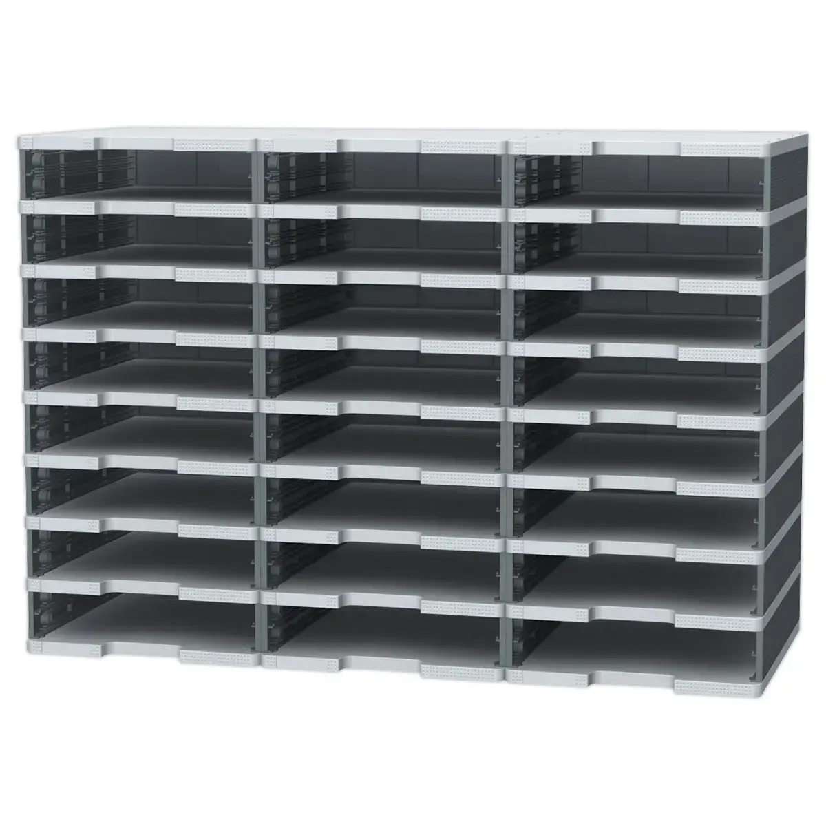 10 Modules om 24 kisten in 3 of 4 kolommen te monteren.