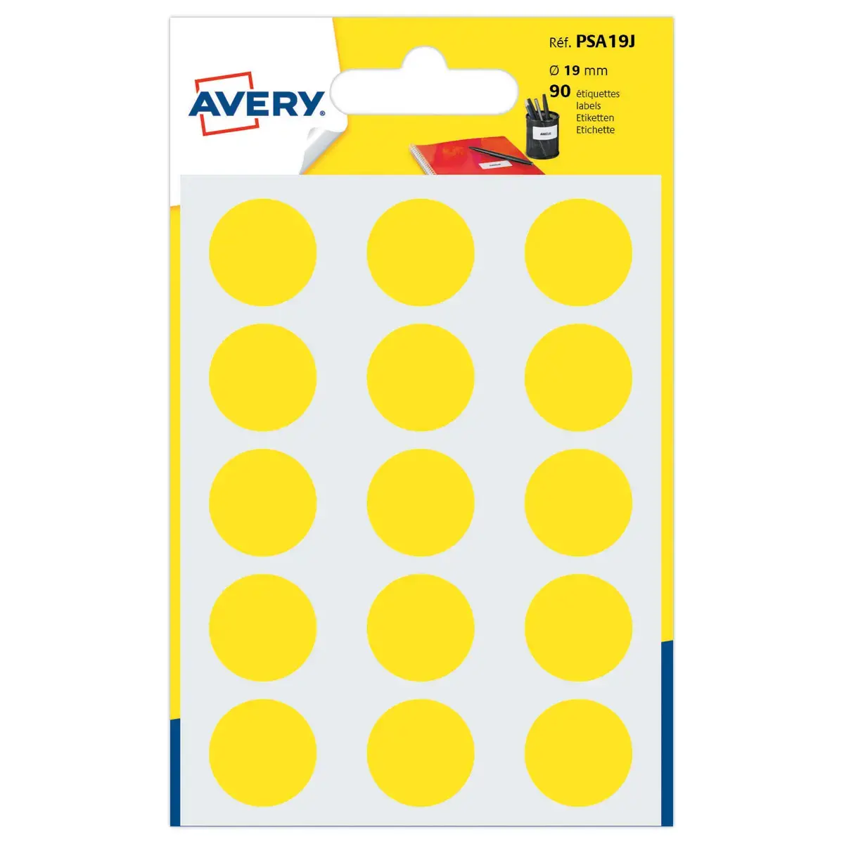 Set van 90 gele ronde kleefpastilles, &Oslash; 19 mm 