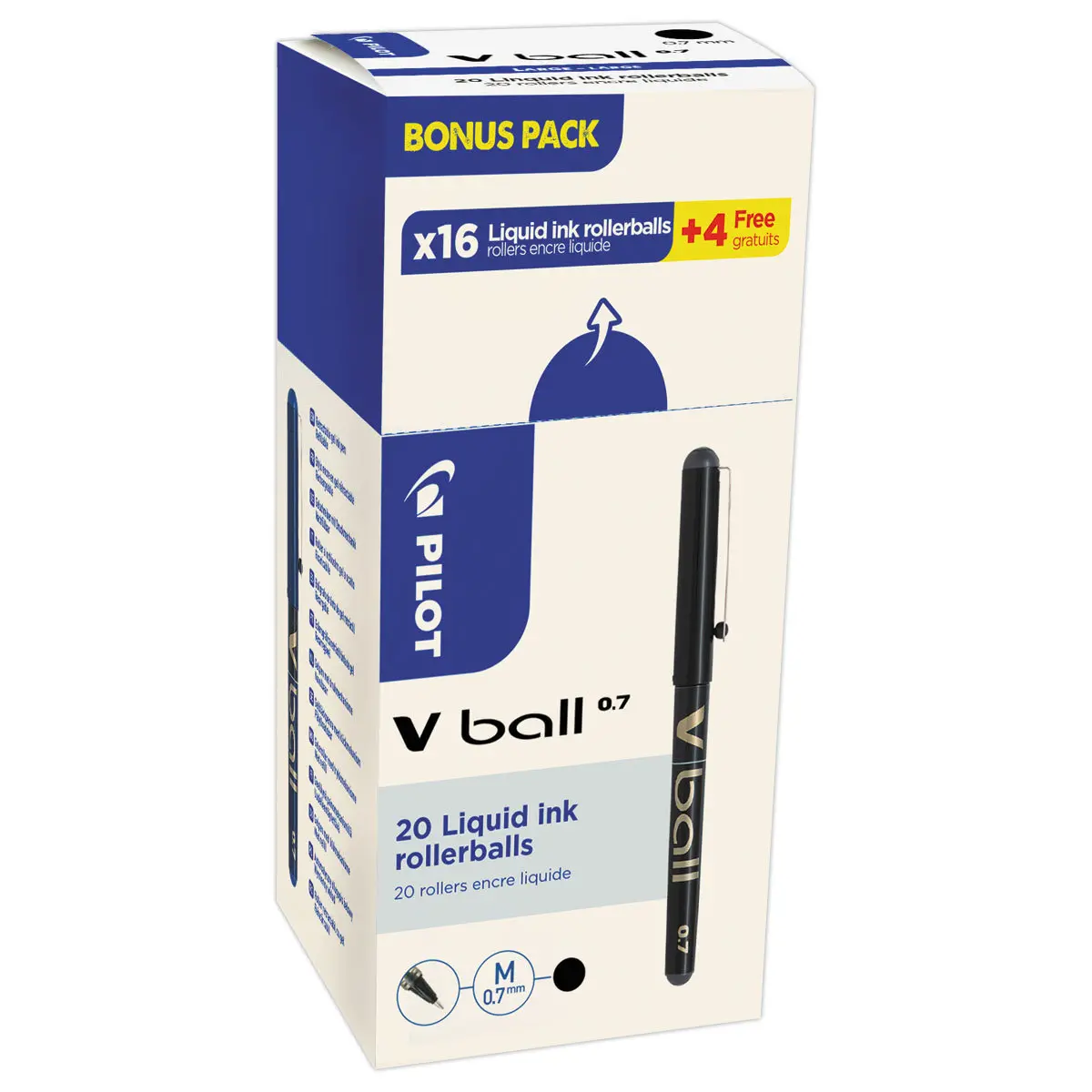 20 Rollerpen V Ball 07 - Metalen punt - Middelgroot geschrift - Zwart - PILOT
