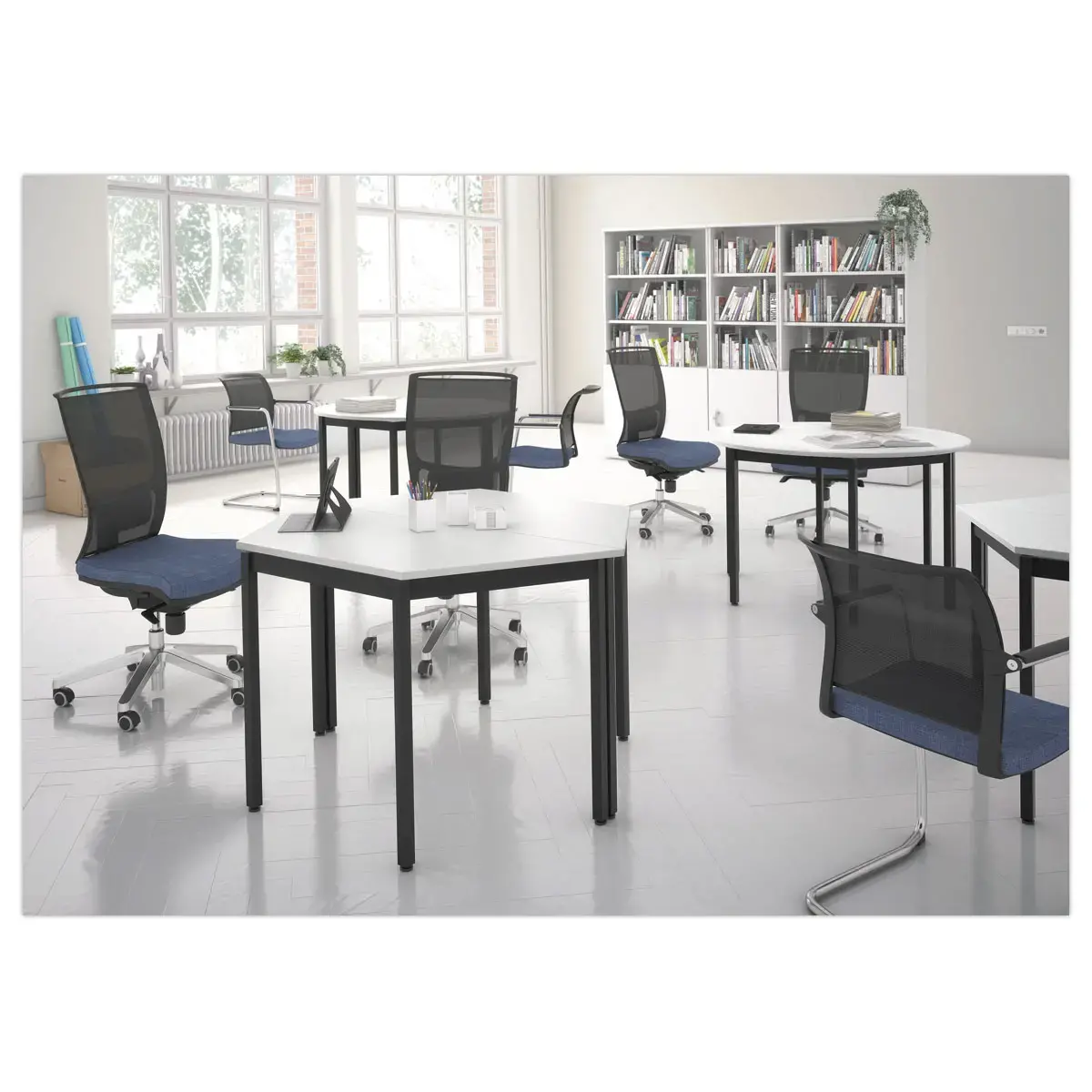 Tafel vergader rond diam. 116cm wit/wit