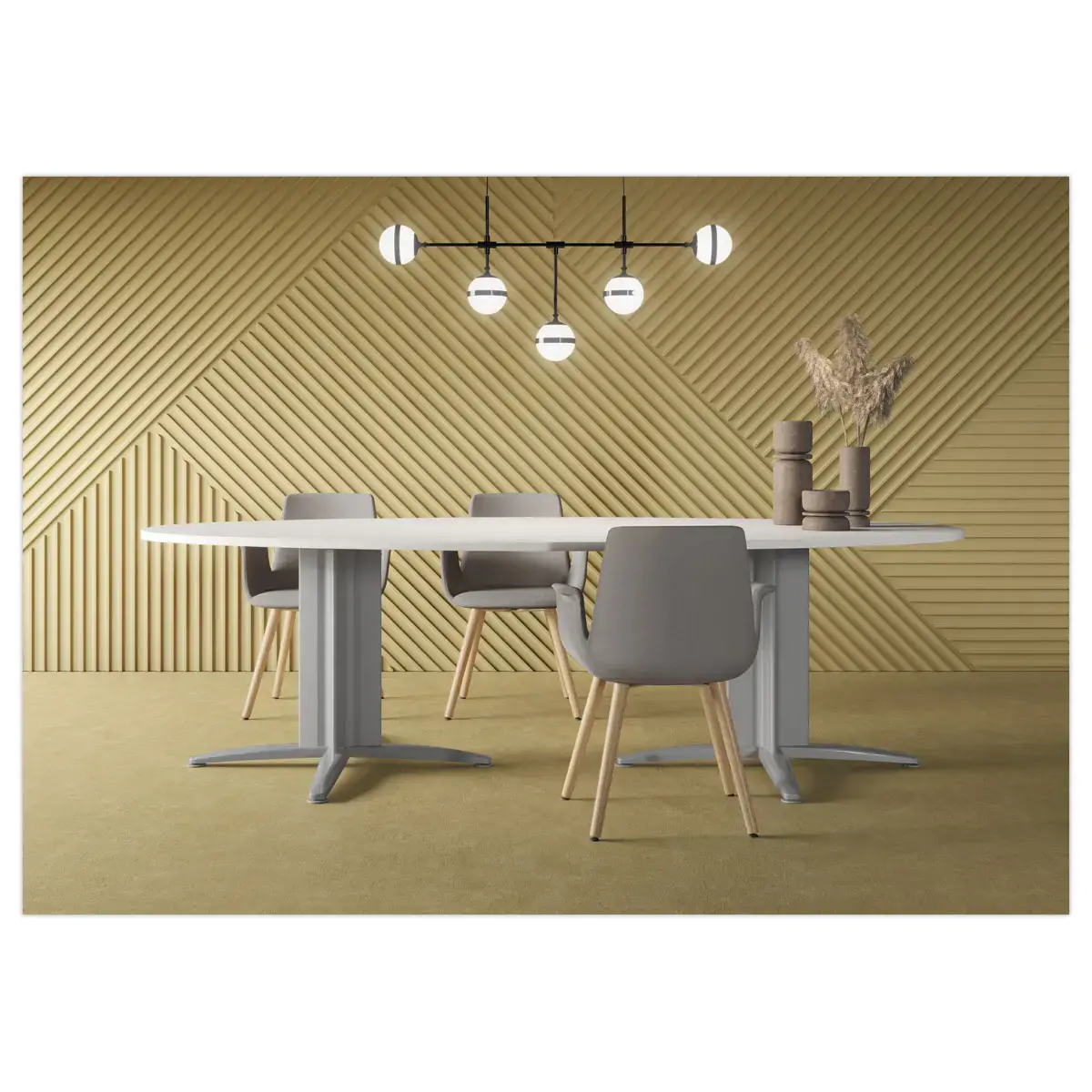 Ovale vergadertafel 200x120 wit/wit 