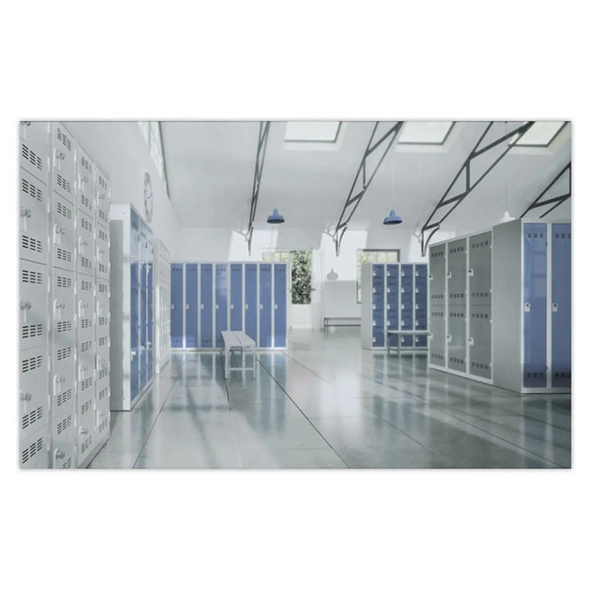 Kleedkamer industrie schoon 3 kolommen H.180 x B.90 cm Grijs Blauw