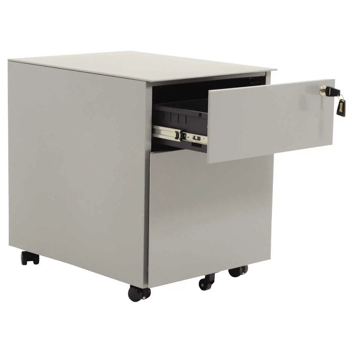 Mobiele metalen kast 2 lades aluminium gemonteerd