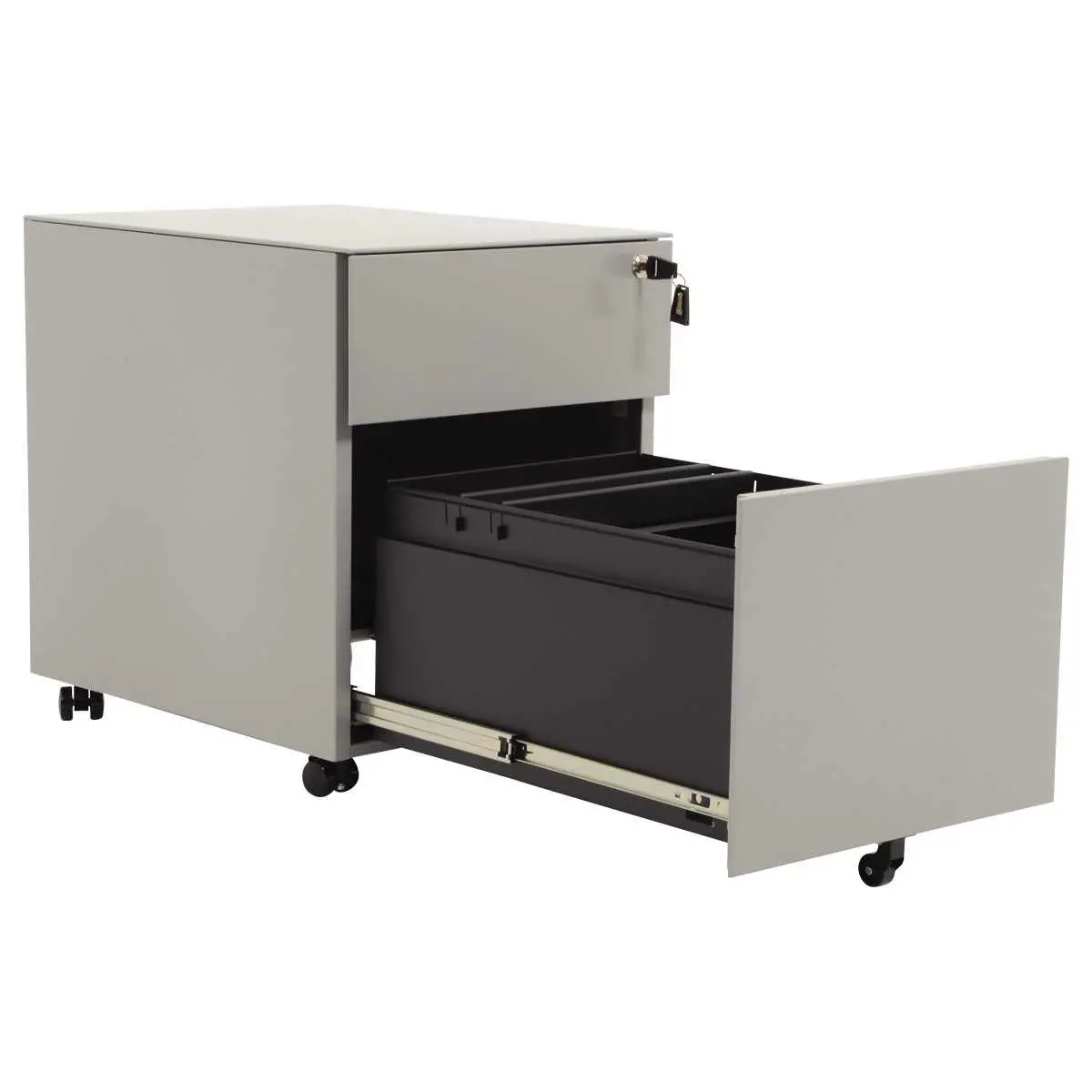 Mobiele metalen kast 2 lades aluminium gemonteerd