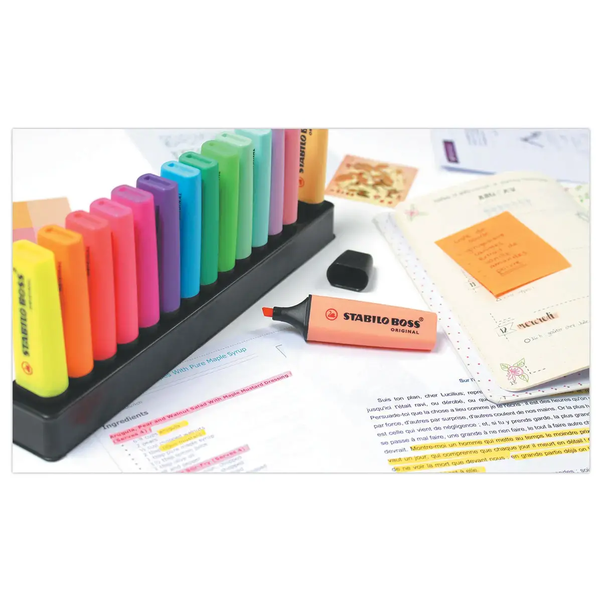 15 Markeerstiften Stabilo Boss Original + bureauhouder - STABILO