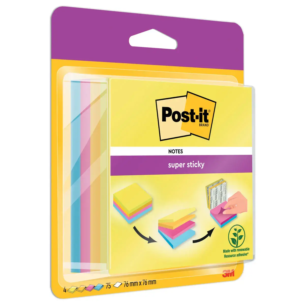 Super sticky kubusblok - 4 Kleuren Easy Select -76x76mm - POST-IT