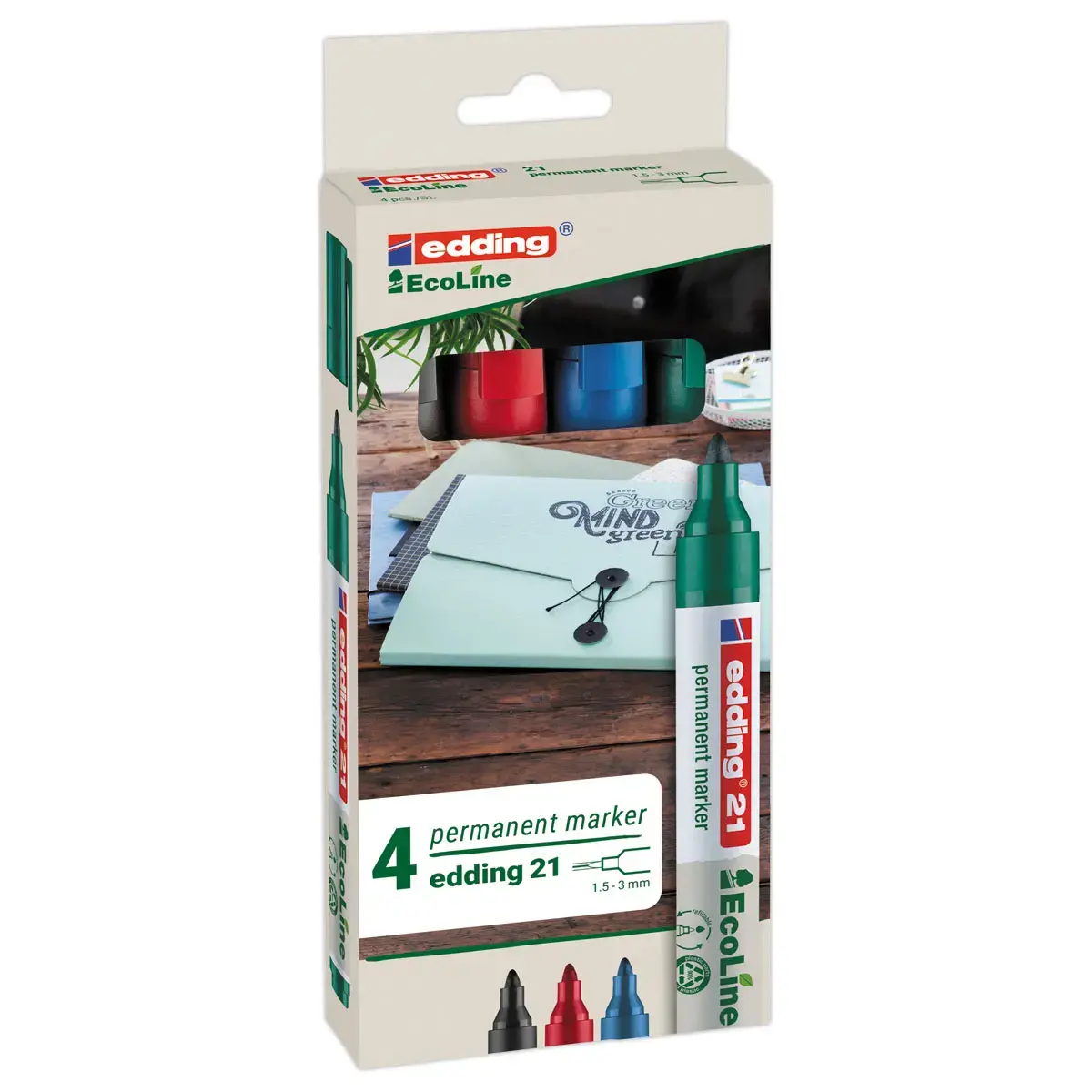 4 Permanente markers Ecoline EDDING - E 21 - Punt