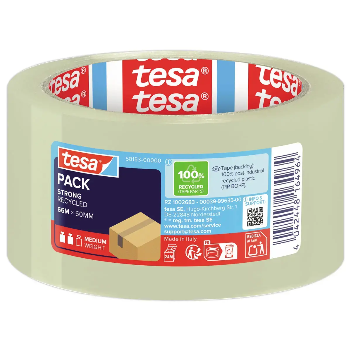 Transparante ECO STRONG plakbandrol - 66 m x 50 mm - TESA 