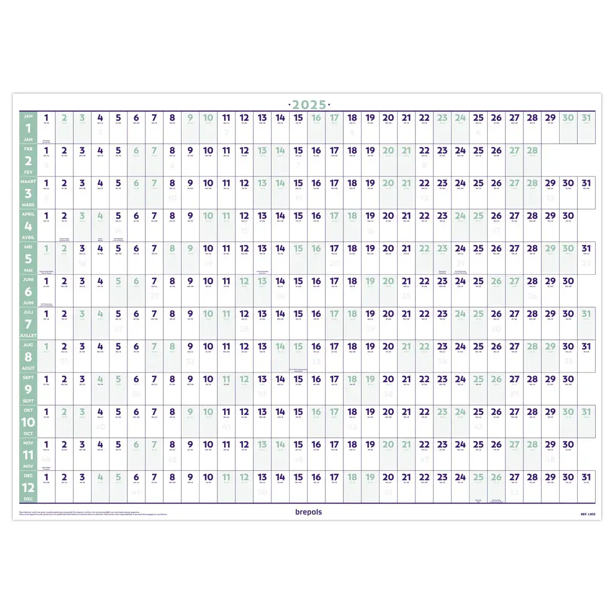Muurkalender jaarplanning BREPOLS 82 x59 cm