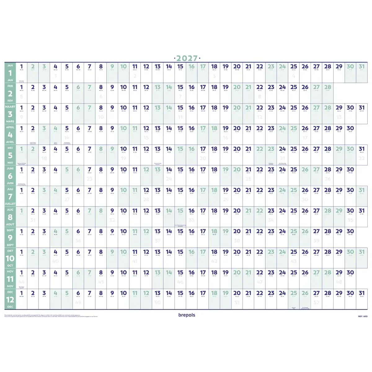 Muurkalender jaarplanning BREPOLS 82 x59 cm