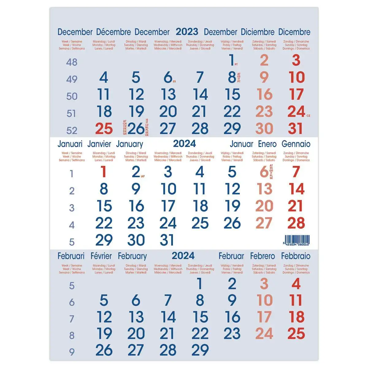 Driemaandelijkse kalender met dagwijzer- 29,1 x 38,5 cm