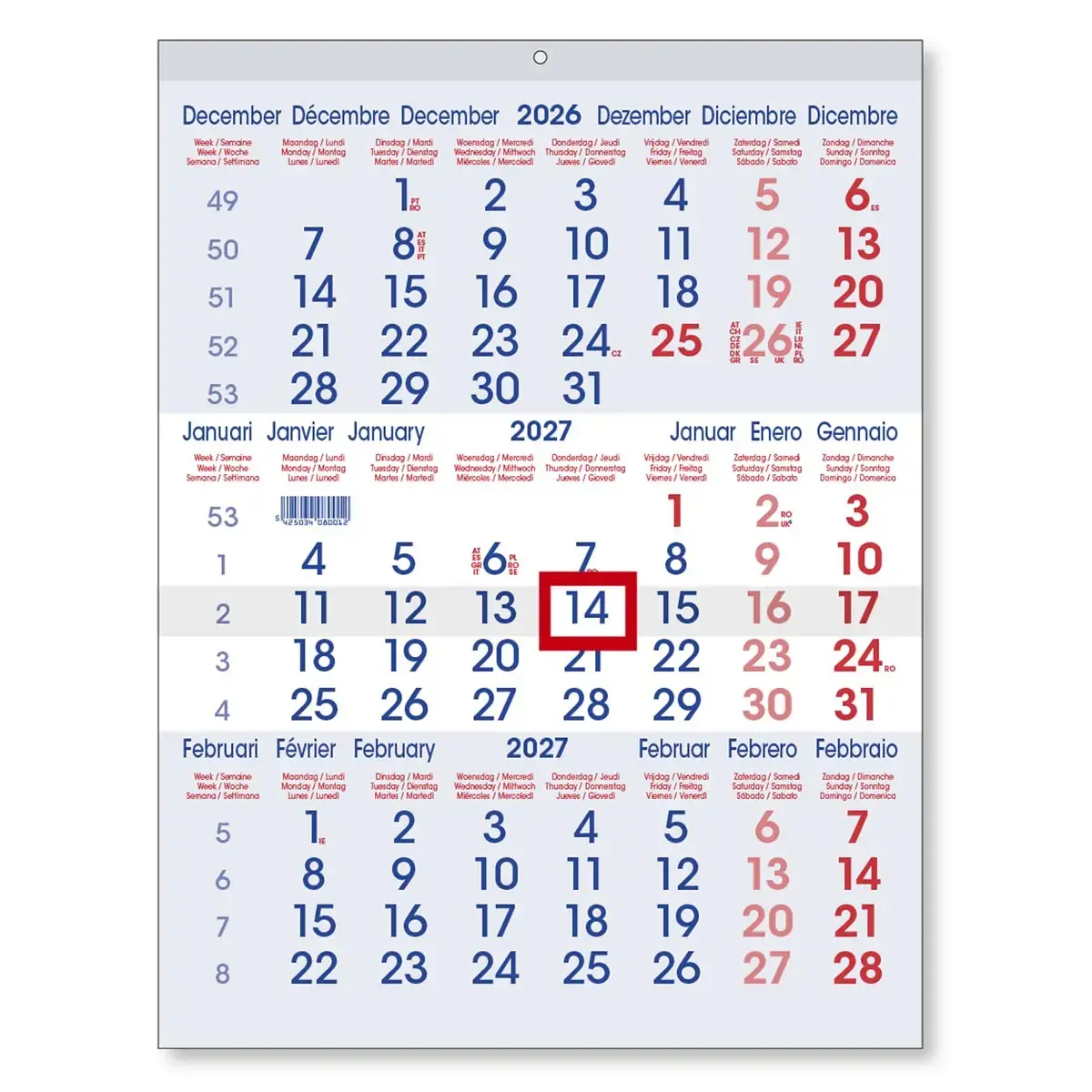 Driemaandelijkse kalender met dagwijzer- 29,1 x 38,5 cm