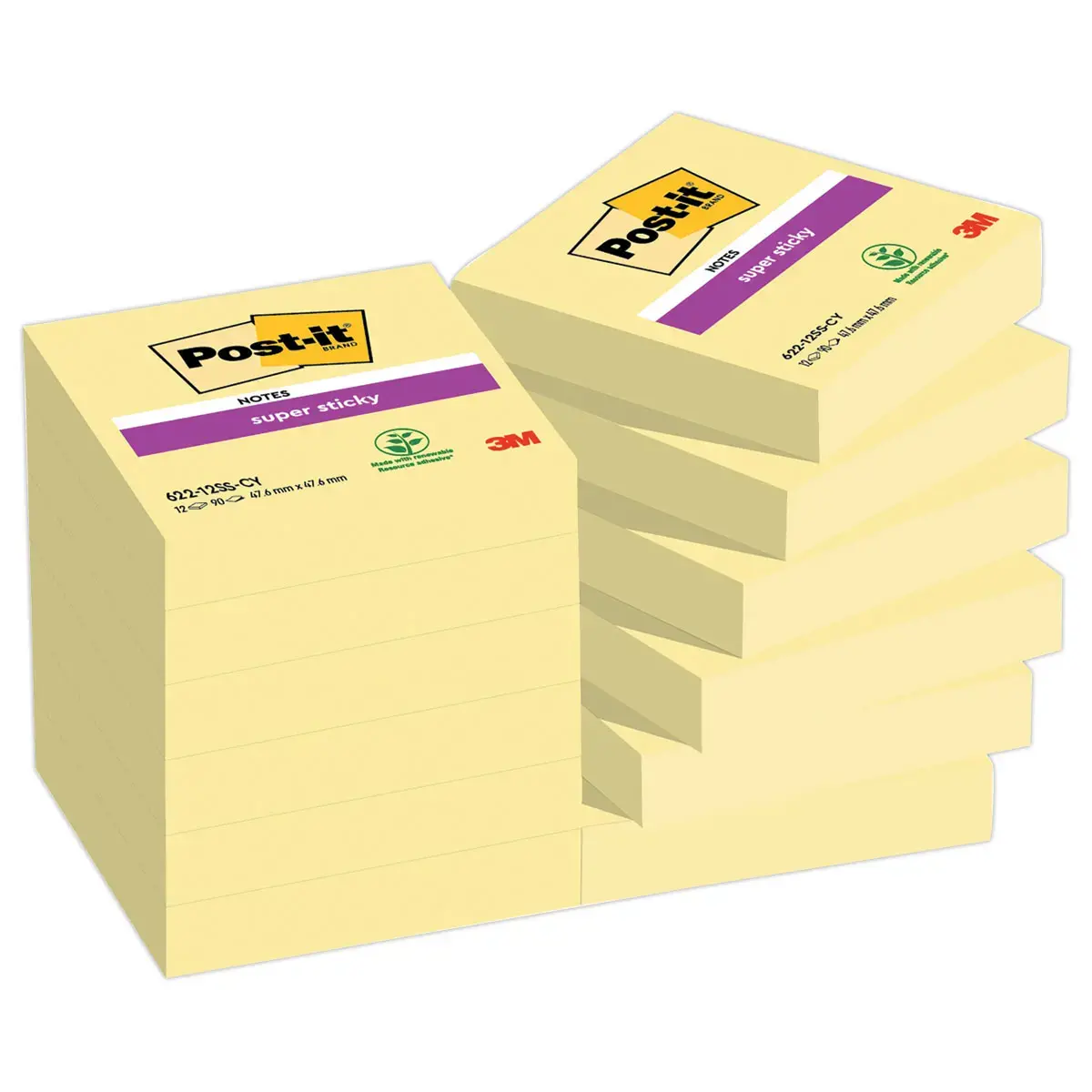 012 Blokken met 90 super sticky herpositioneerbare memoblaadjes - Pastelgeel - 4,76 x 4,76 cm - POST-IT