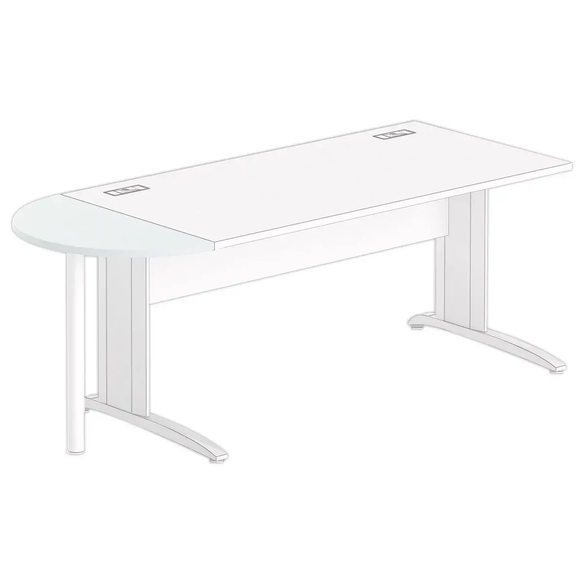 1/2 maan rechthoekig bureau grijs/wit