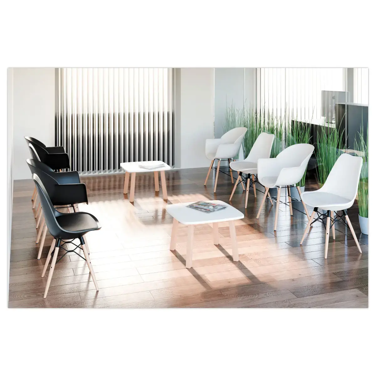 2 Fauteuils WISEMAN met beuken poten, zwarte zitting, gemonteerd