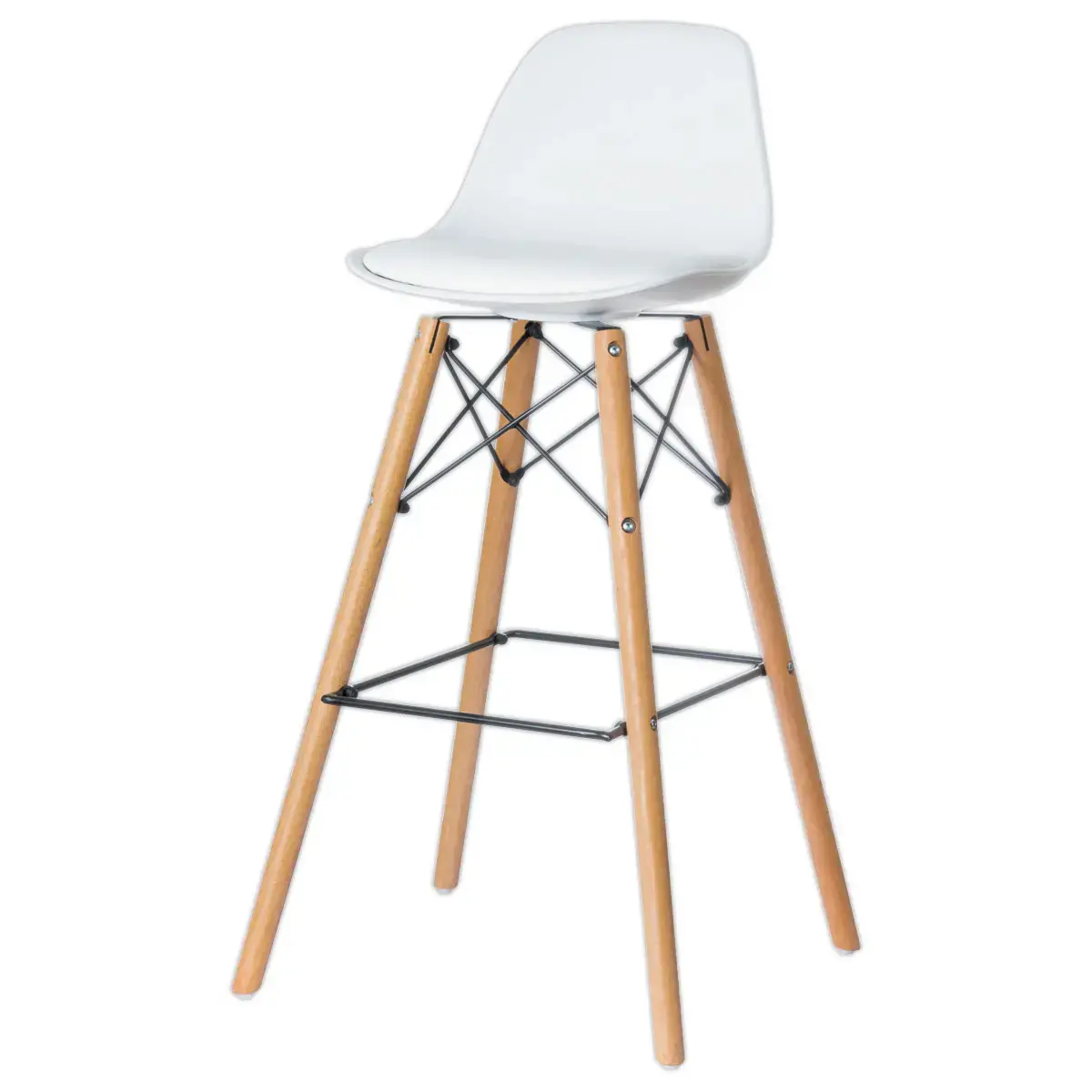 2  Tabouret STEELWOOD met beuken voet en witte zitting, gemonteerd 