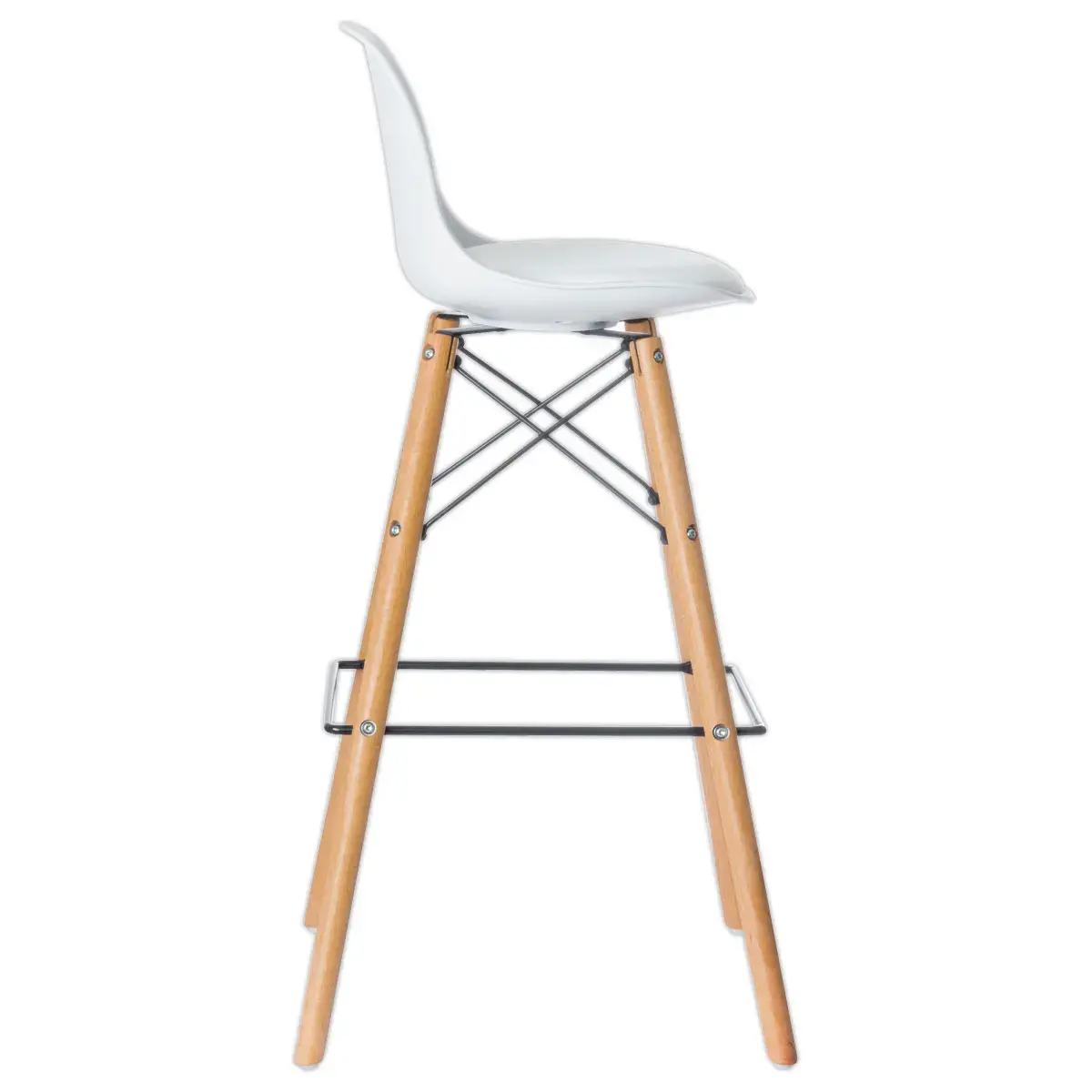 2  Tabouret STEELWOOD met beuken voet en witte zitting, gemonteerd 