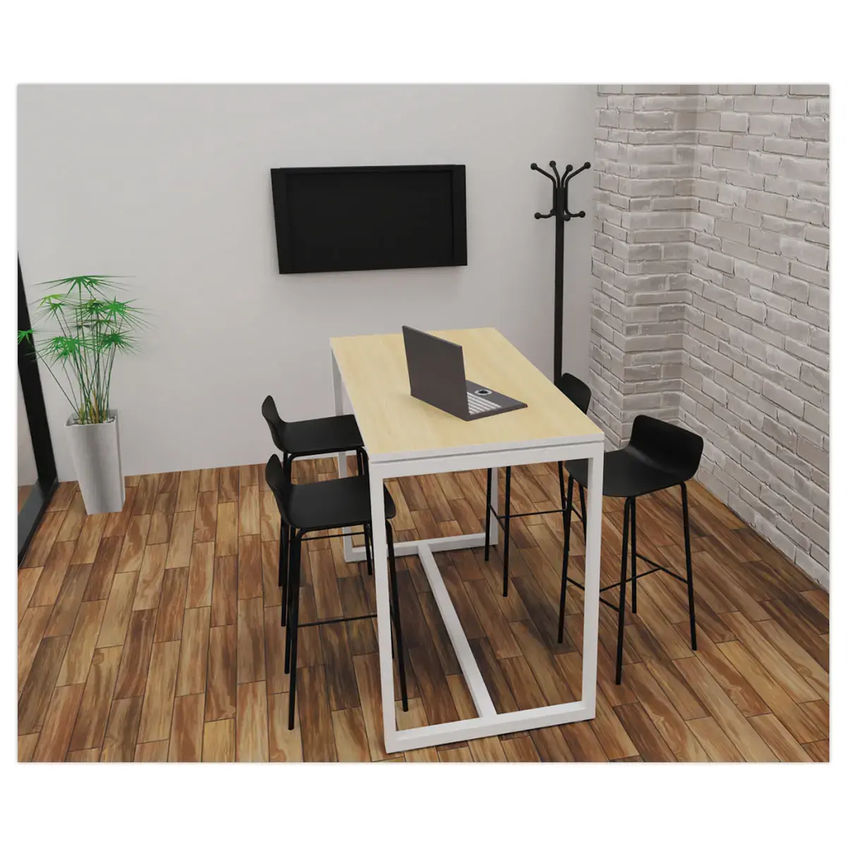 Hoge tafel Easydesk - 150 x 75 cm - Wit onderstel en beuken blad - PAPERFLOW