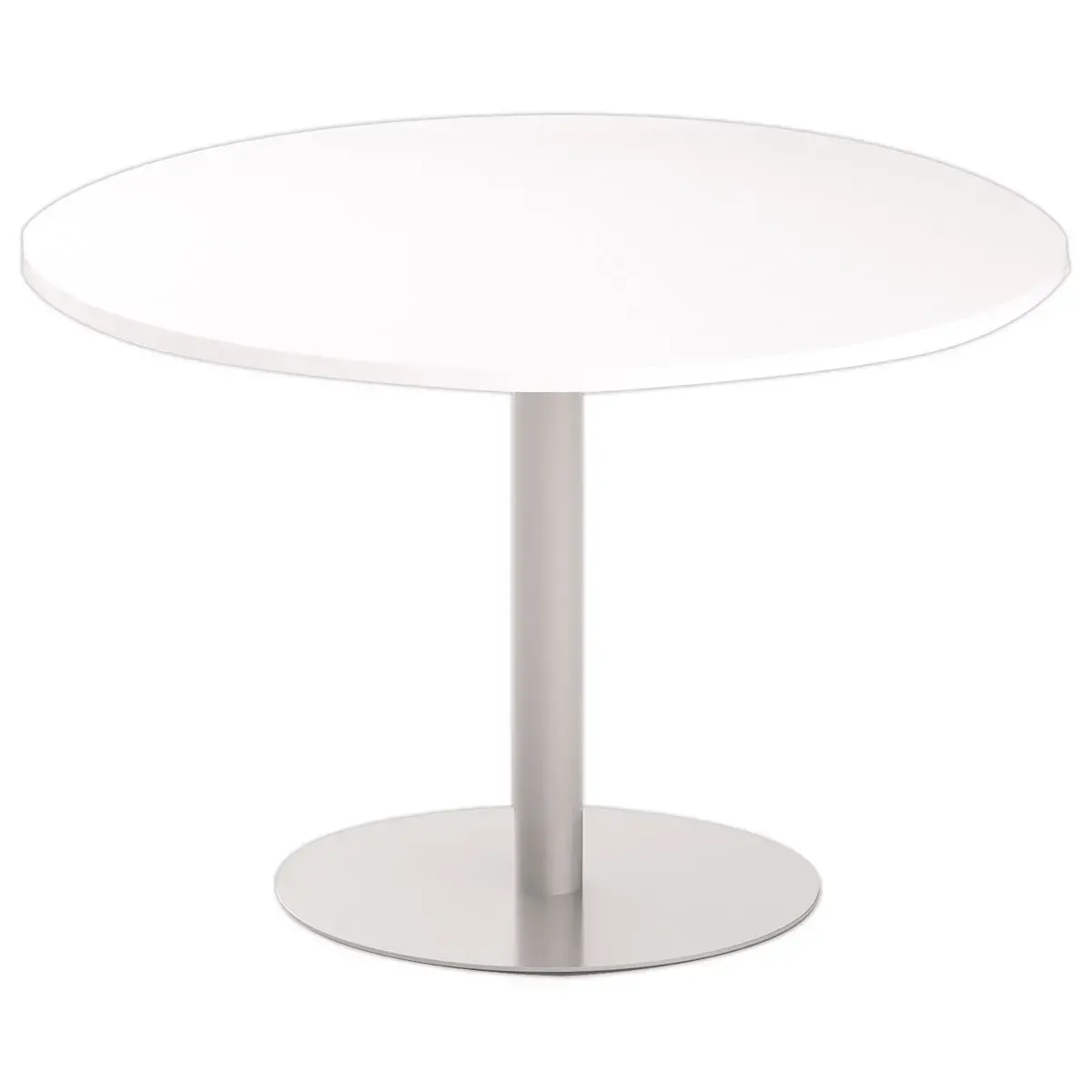 Ronde tafel diam 116 cm witte plaat zilveren voet tulpvoet