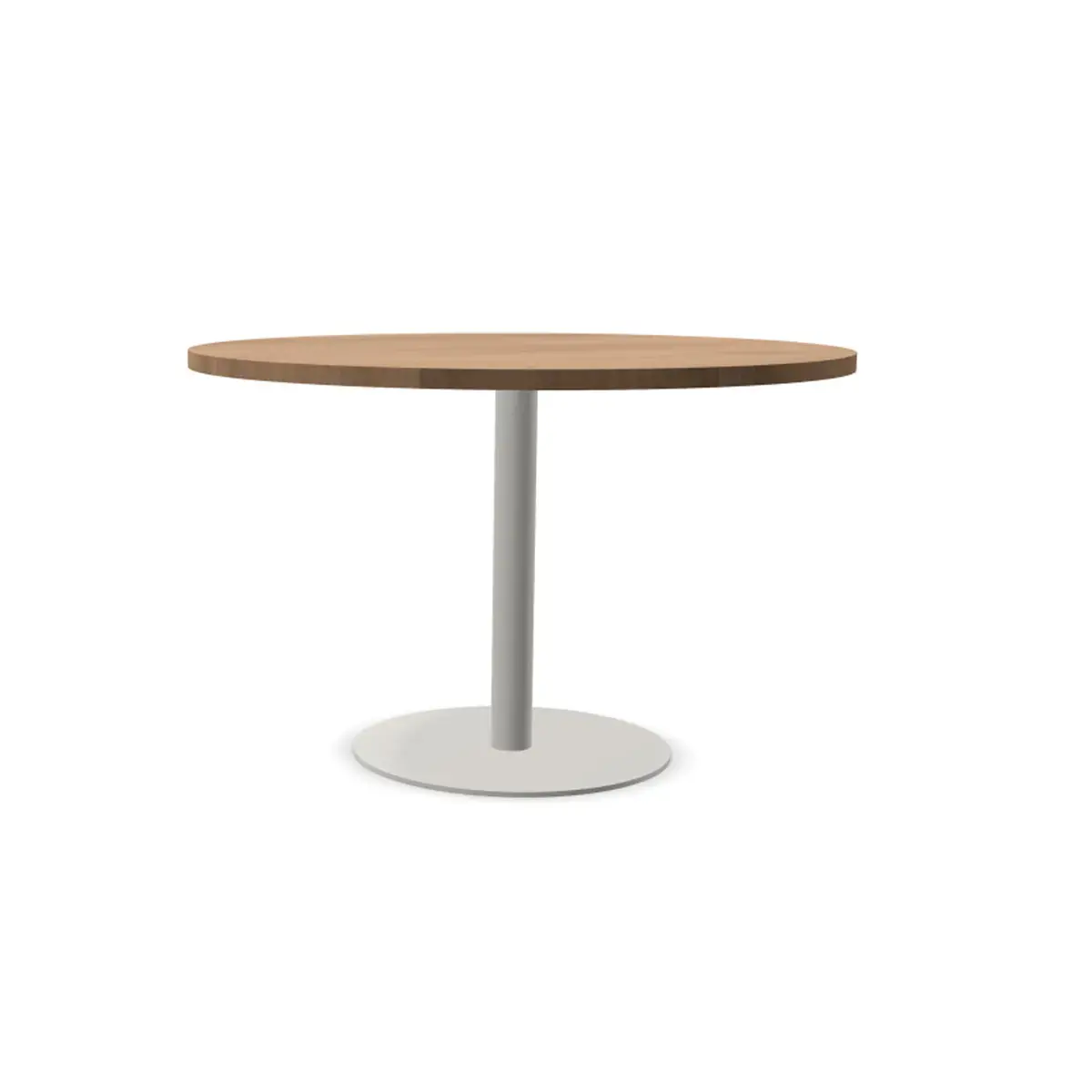 Ronde tafel diam 116 cm blad notenhout voet zilver tulpvoet