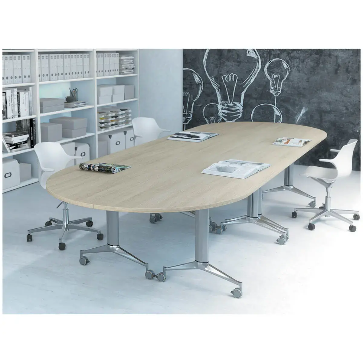 Klaptafel met wieltjes - 190 x 70 cm - Beuk en alu - Hoek rechts