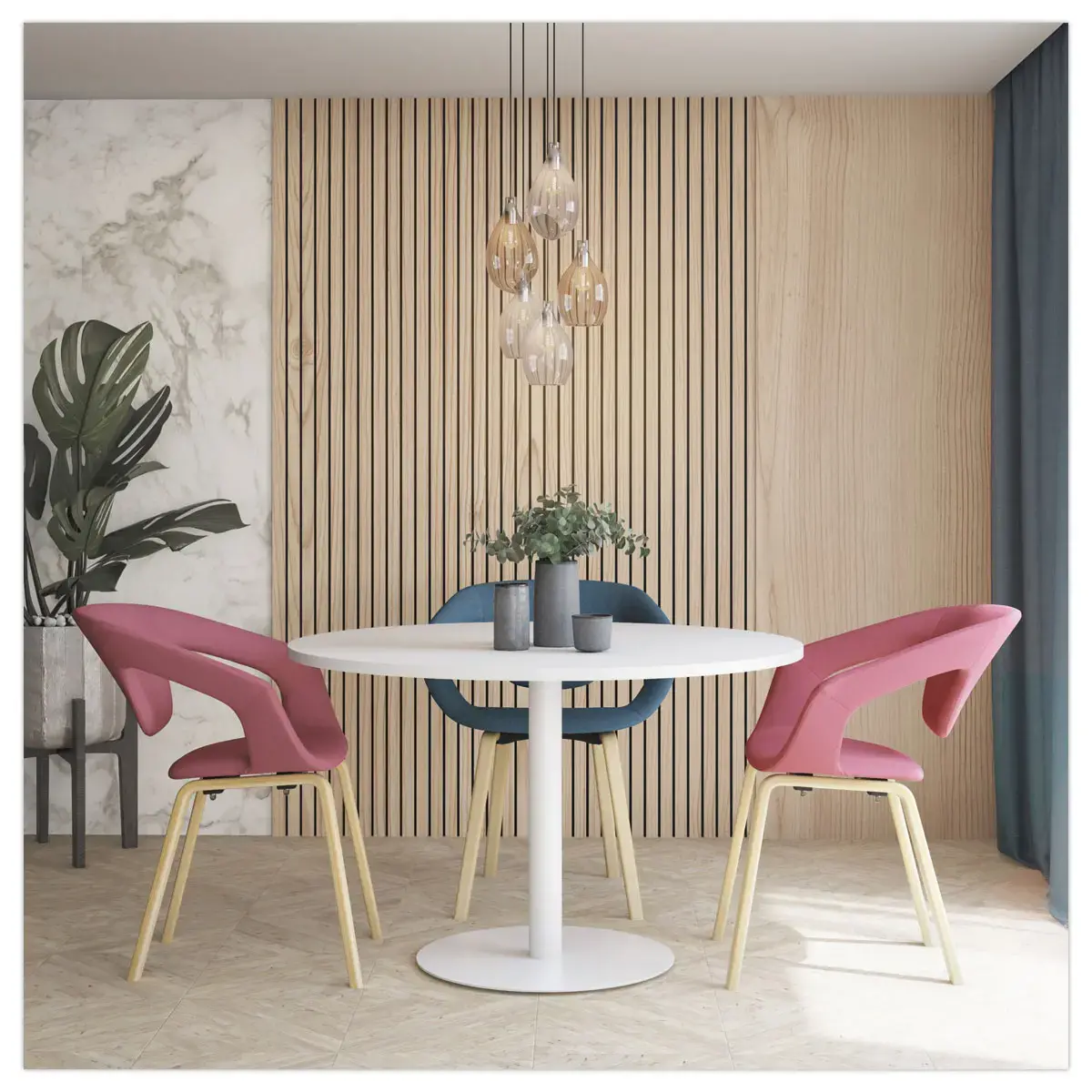 Ronde tafel diam 116 cm witte blad witte voet tulpvoet