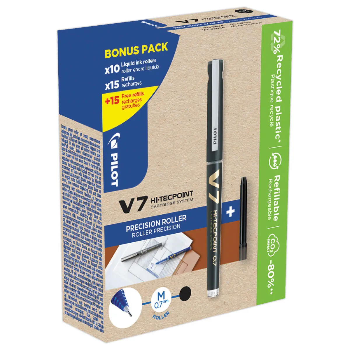10 Rollerpennen PILOT V7 + 30 navullingen