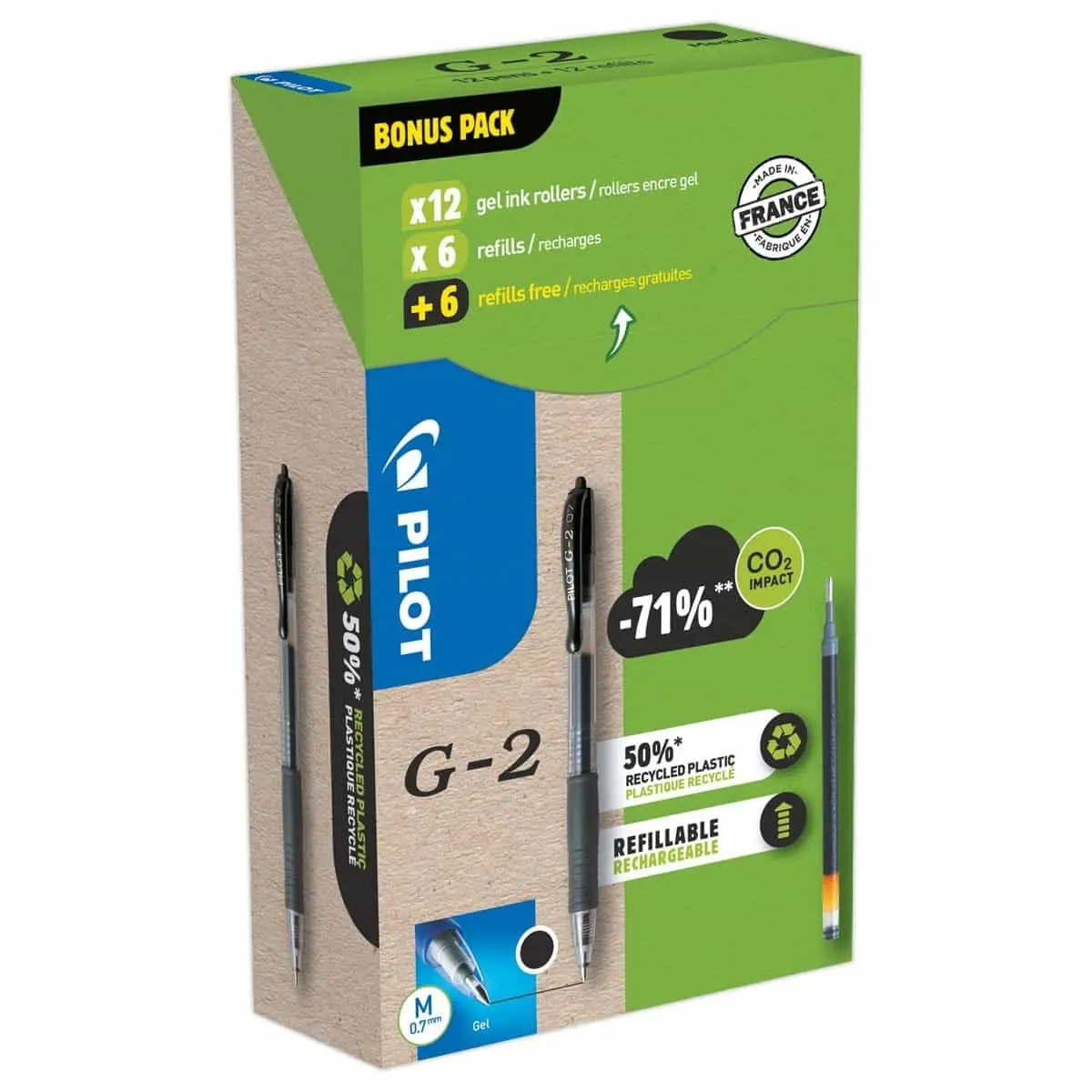 12  gel-inkt balpennen PILOT G2+ 12 navullingen - zwart 