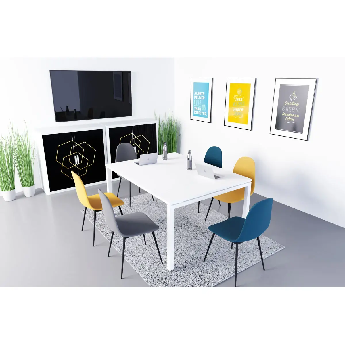 2 Stoelen MUST H87 x D54 x B45 cm zwarte voet blauwe zitting