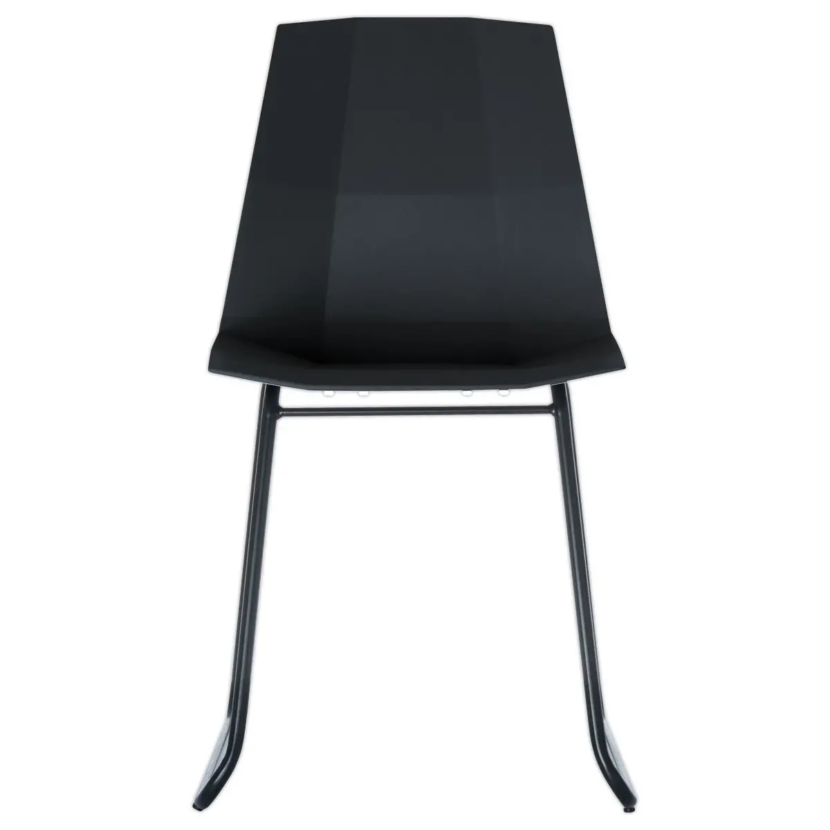 2 Cube stoelen met trapeziumvormige zwarte poten en zwarte zitting, gemonteerd